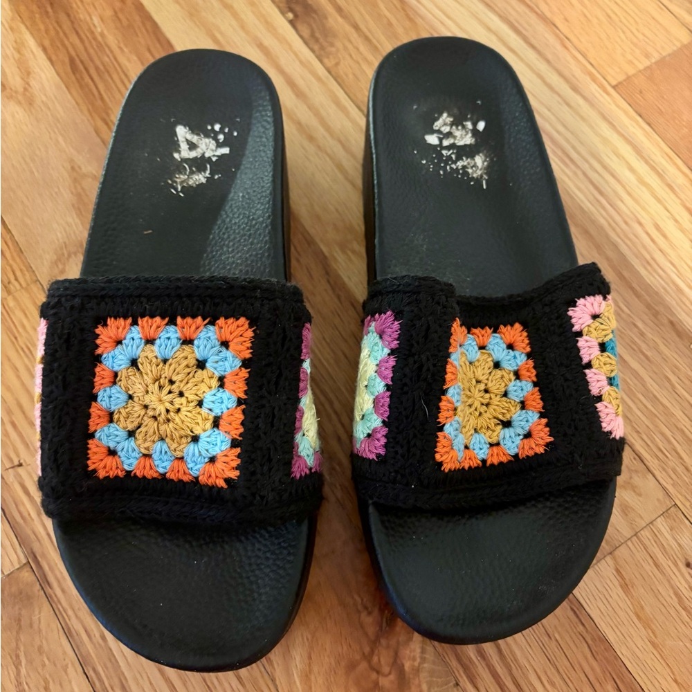 Colorful Crochet Slide Platform Sandals
